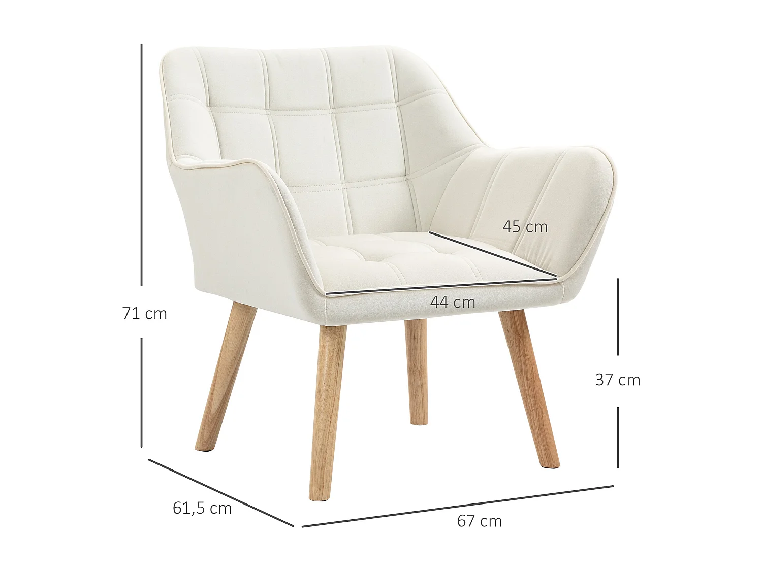 Fauteuil relax avec pieds surélevés, tissu effet velours, pour salon et chambre, crème (67x61.5x71 cm)