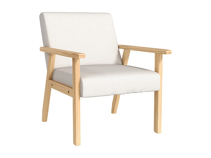Fauteuil d'angle avec accoudoirs, lin, bois, crème (64x70x72 cm)