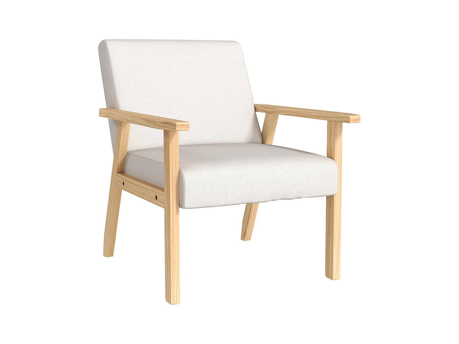 Hoekfauteuil met armleuningen, linnen, hout, crème (64x70x72 cm)