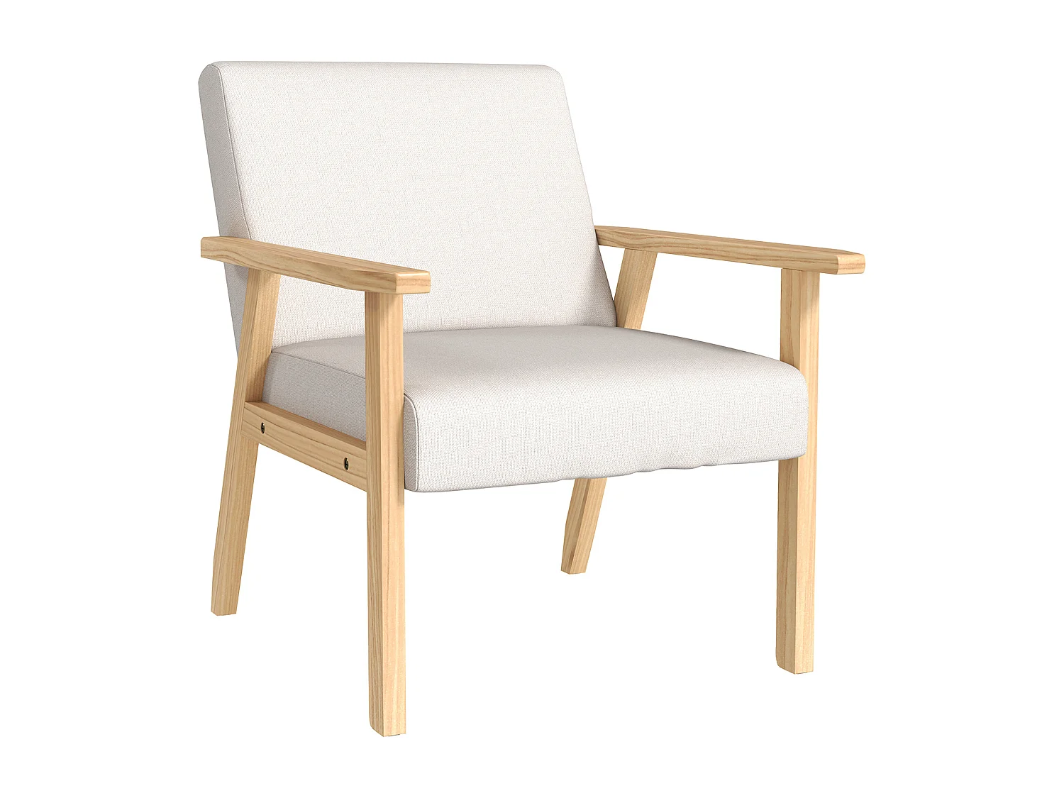 Fauteuil d'angle avec accoudoirs, lin, bois, crème (64x70x72 cm)