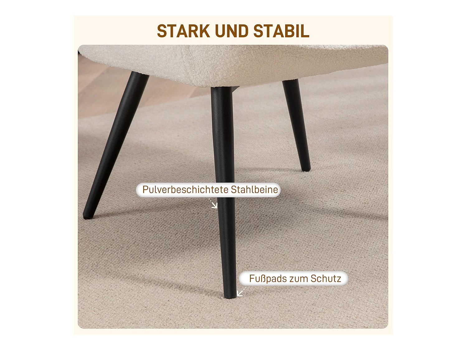 Fauteuil oreiller rembourré avec accoudoirs, pieds métal, polyester crème (71x77x102cm)