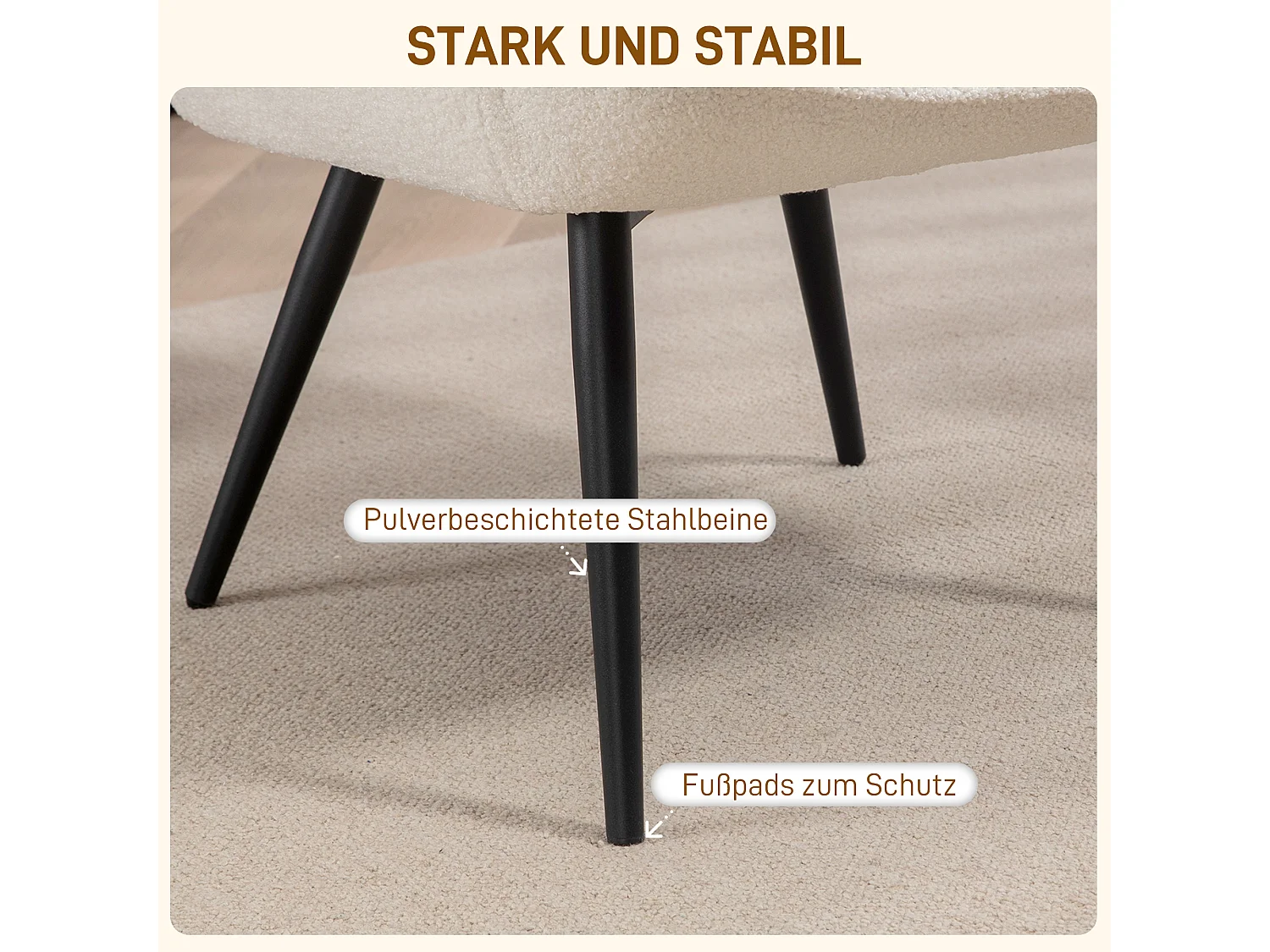 Fauteuil oreiller rembourré avec accoudoirs, pieds métal, polyester crème (71x77x102cm)