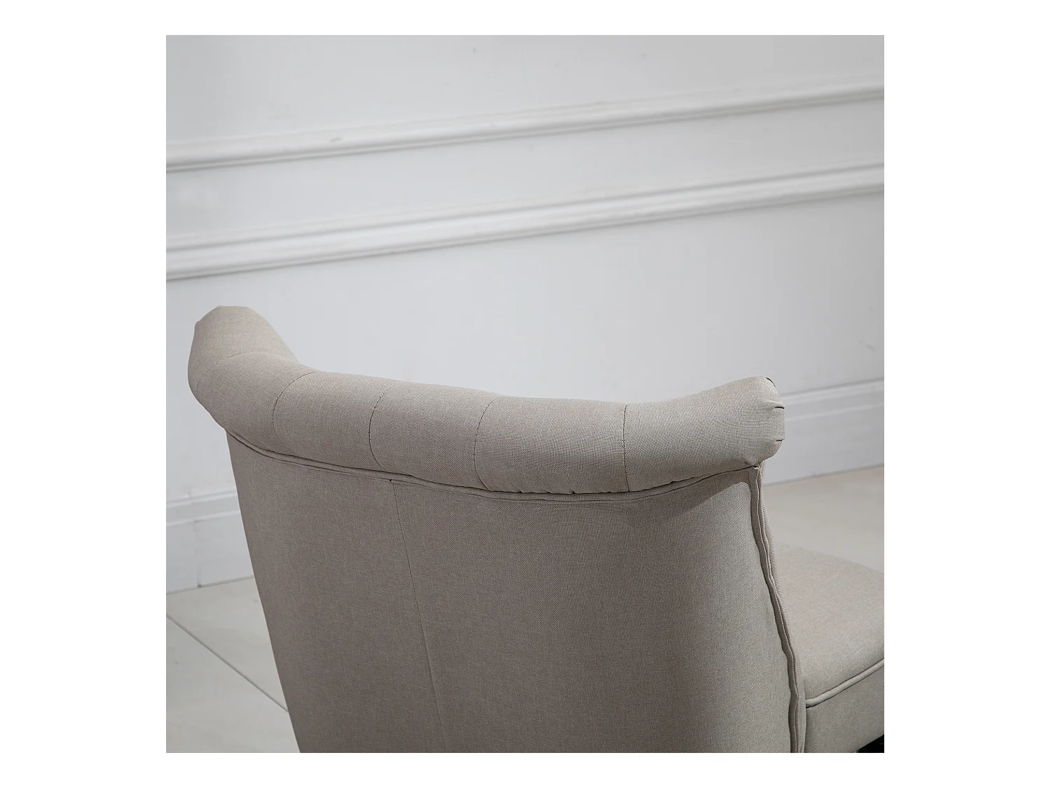 Relaxsessel Vintage en Lin avec Cadre en Bois, Confort Optimal, Beige et Noir (67x67x78 cm)