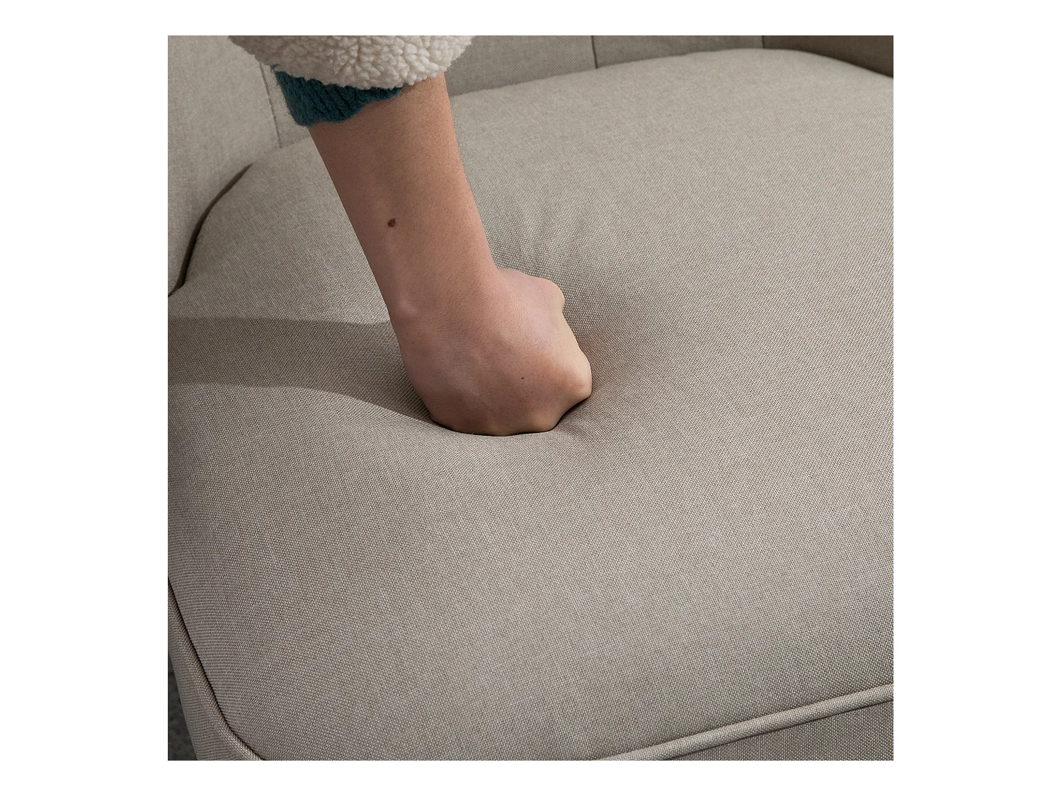 Relaxsessel Vintage en Lin avec Cadre en Bois, Confort Optimal, Beige et Noir (67x67x78 cm)