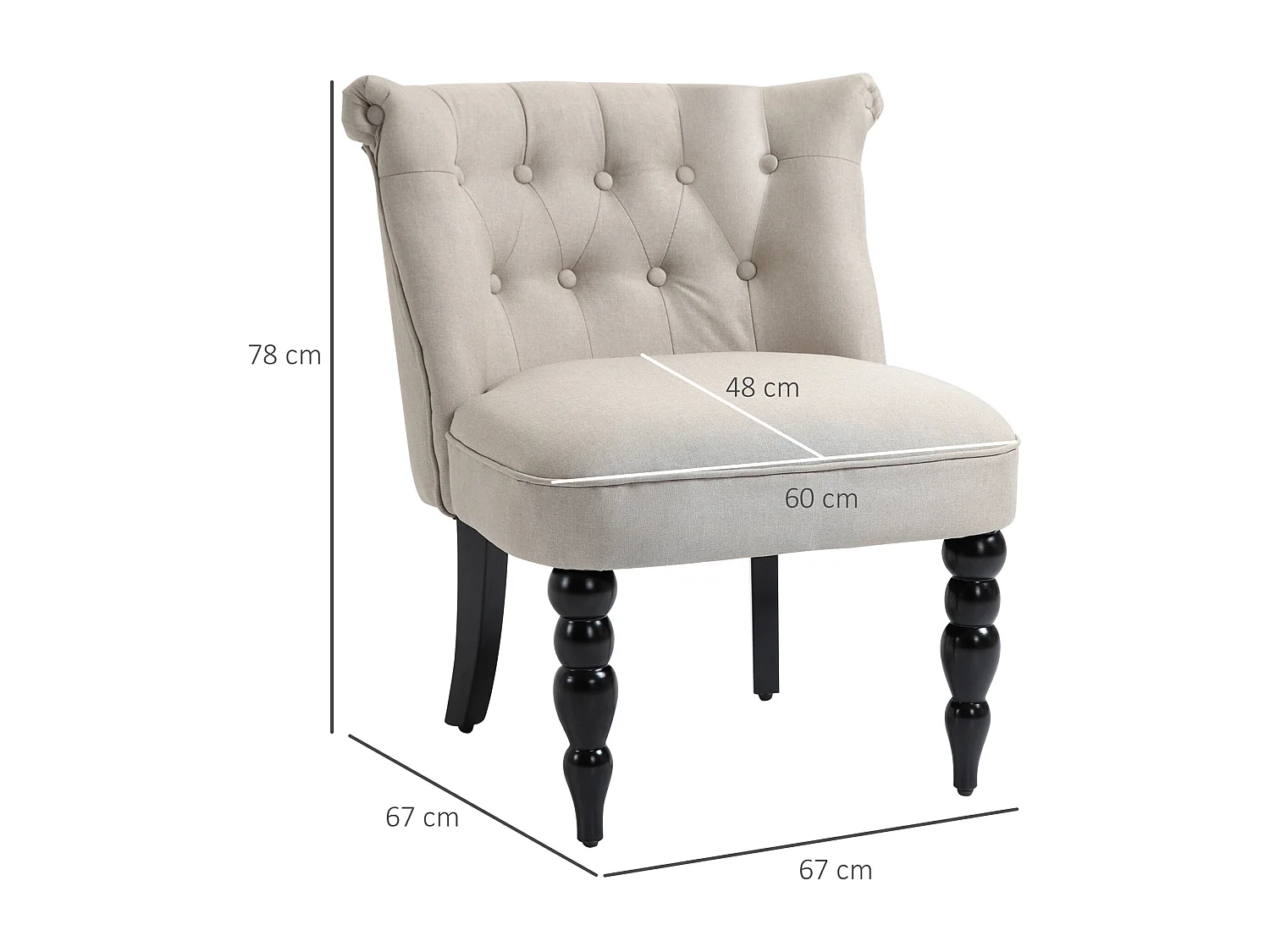 Poltrona relax in lino vintage con struttura in legno, comfort ottimale, beige e nero (67x67x78 cm)