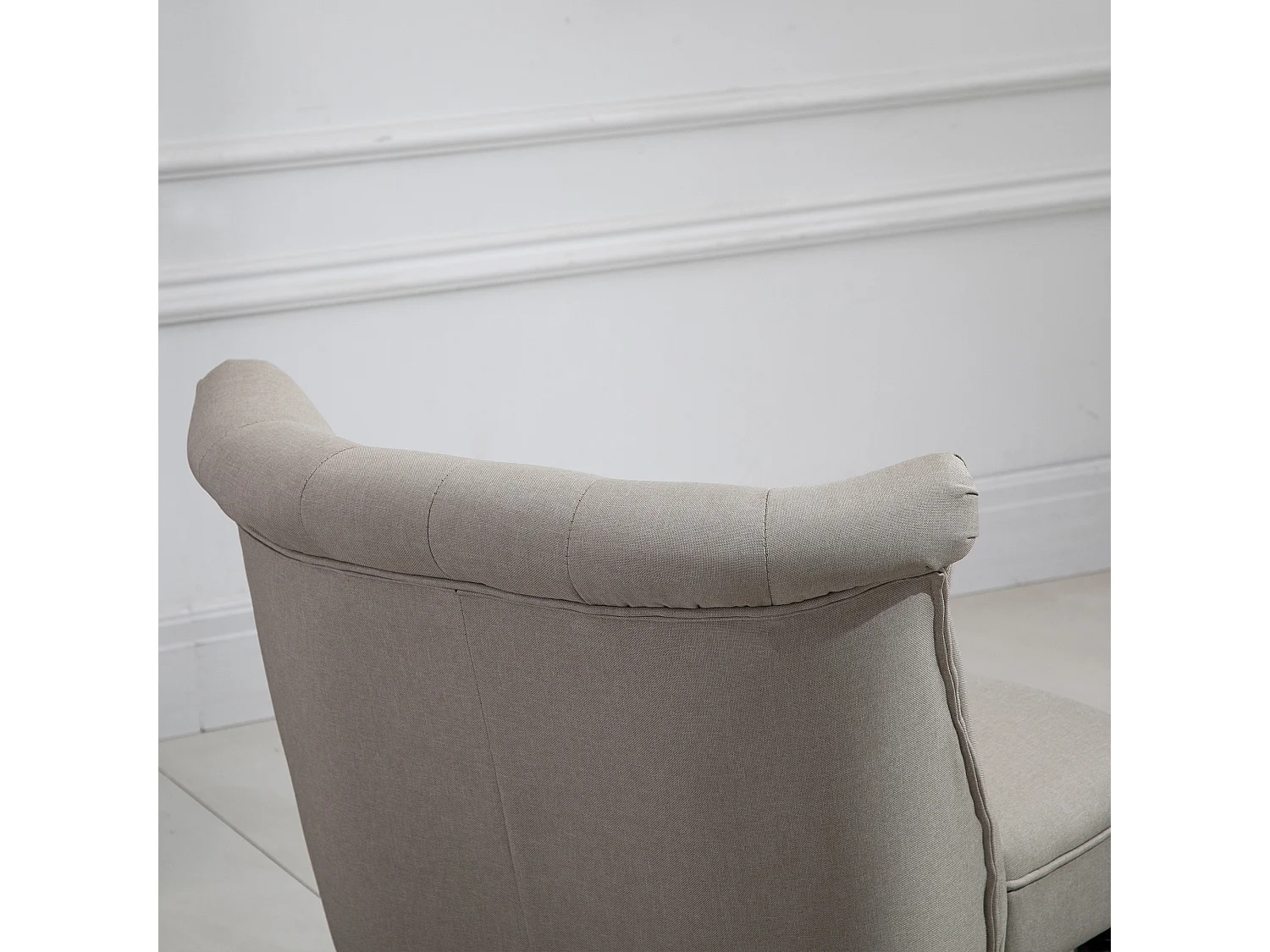 Poltrona relax in lino vintage con struttura in legno, comfort ottimale, beige e nero (67x67x78 cm)