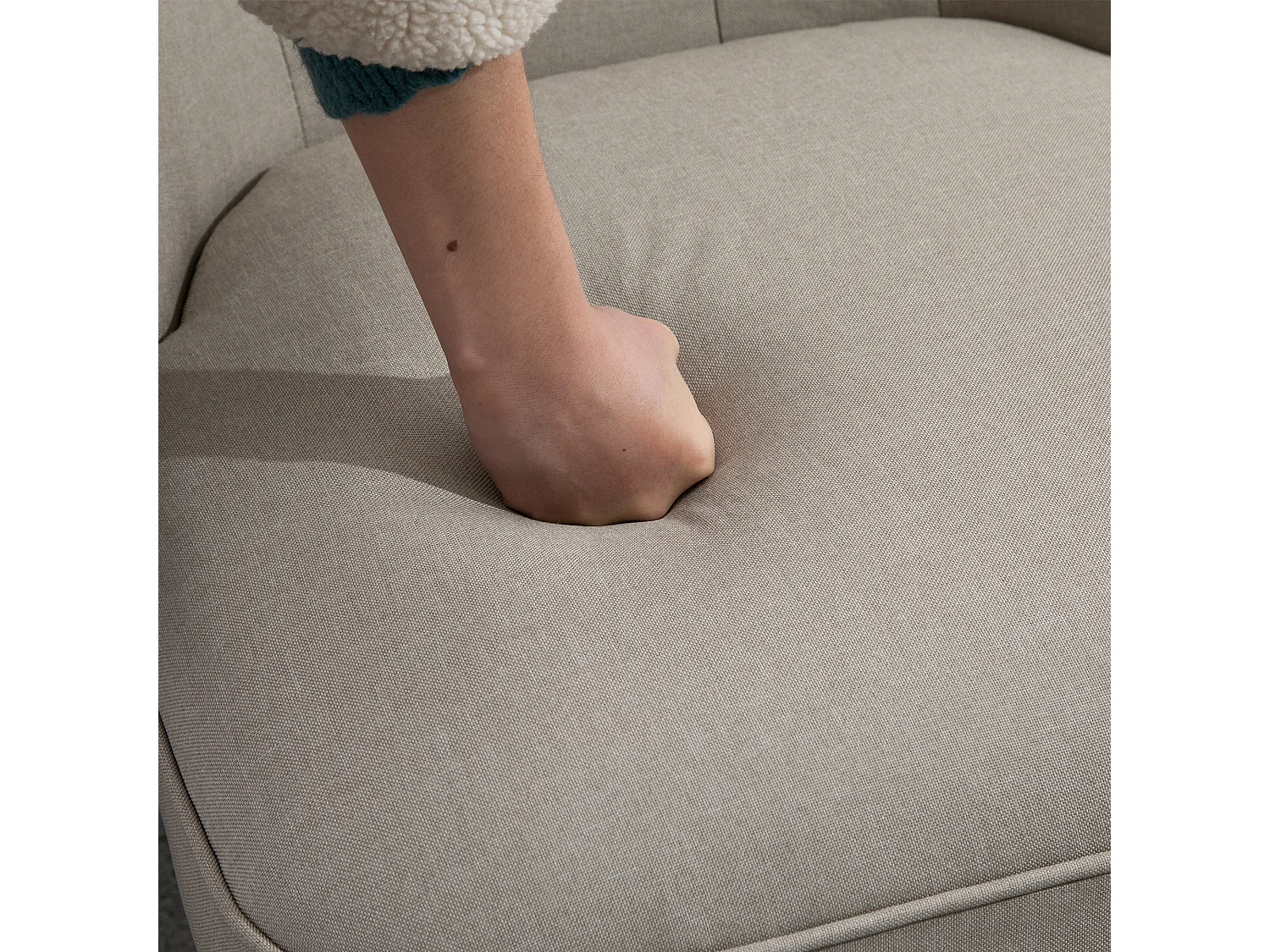 Poltrona relax in lino vintage con struttura in legno, comfort ottimale, beige e nero (67x67x78 cm)