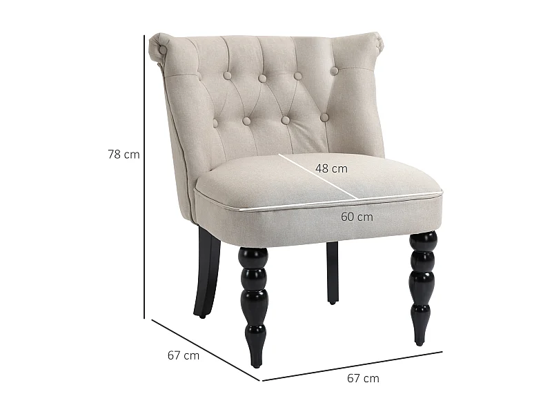 Poltrona relax in lino vintage con struttura in legno, comfort ottimale, beige e nero (67x67x78 cm)