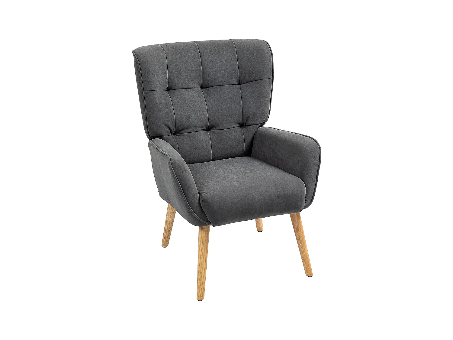 Fauteuil Lounge, Relax, tissu velours, pieds en bois, gris (66x75x100 cm)
