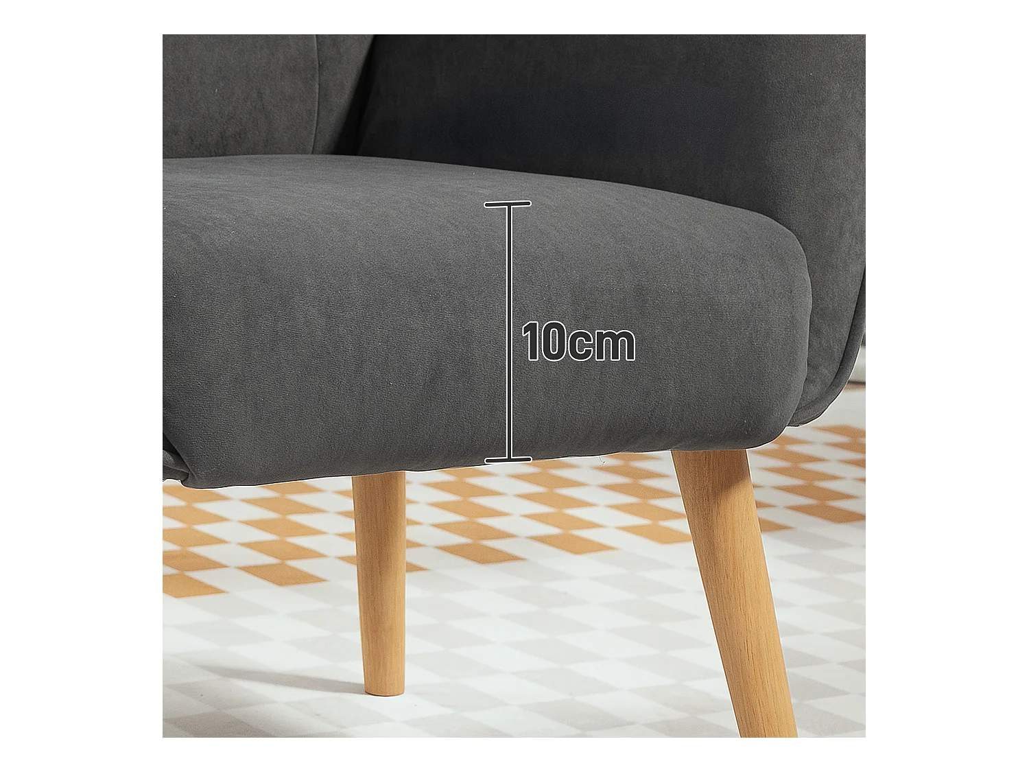 Fauteuil Lounge, Relax, tissu velours, pieds en bois, gris (66x75x100 cm)