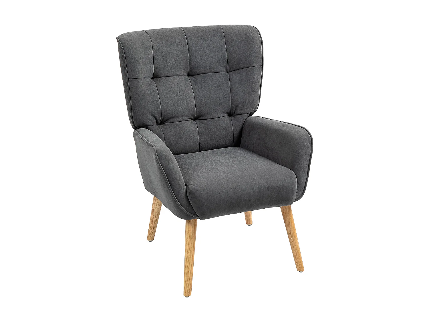Fauteuil Lounge, Relax, tissu velours, pieds en bois, gris (66x75x100 cm)