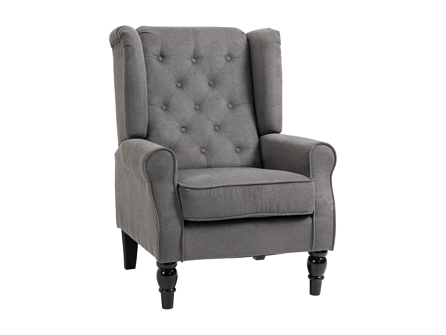 Poltrona relax con ali, schienale imbottito, gambe in legno, poliestere grigio scuro (74x86x102cm)