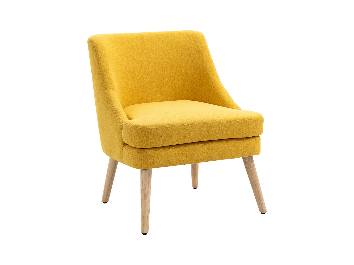 Eetkamerstoel met armleuningen, linnen bekleding, gele houten poten (63x69x79,5cm)