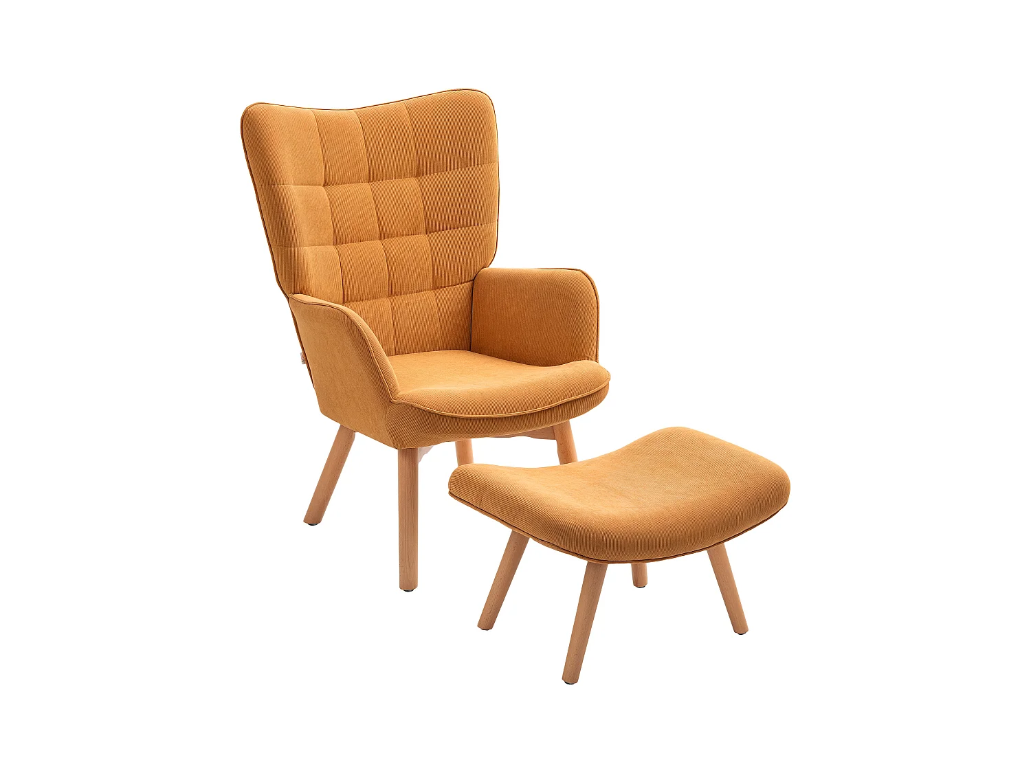 Fauteuil avec repose-pieds, Design avec dossier haut, Tissu velours, Bois, Marron (72x80x101 cm)