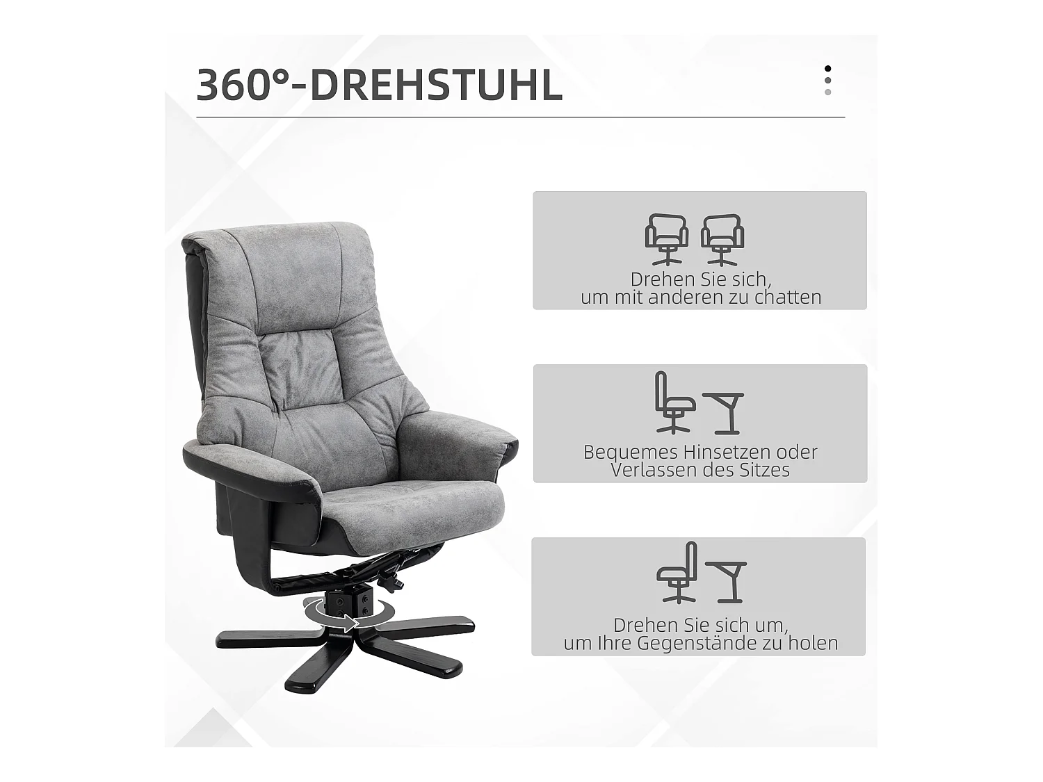 Fauteuil pivotant avec repose-pieds, fonction inclinable, microfibre grise (78x82.5x109 cm)