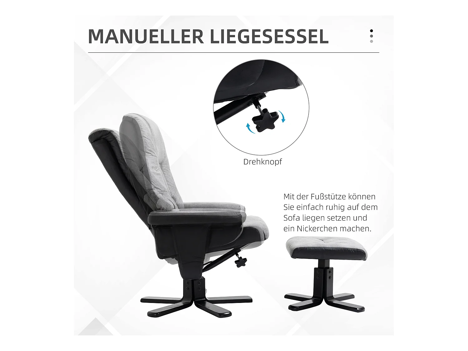 Fauteuil pivotant avec repose-pieds, fonction inclinable, microfibre grise (78x82.5x109 cm)