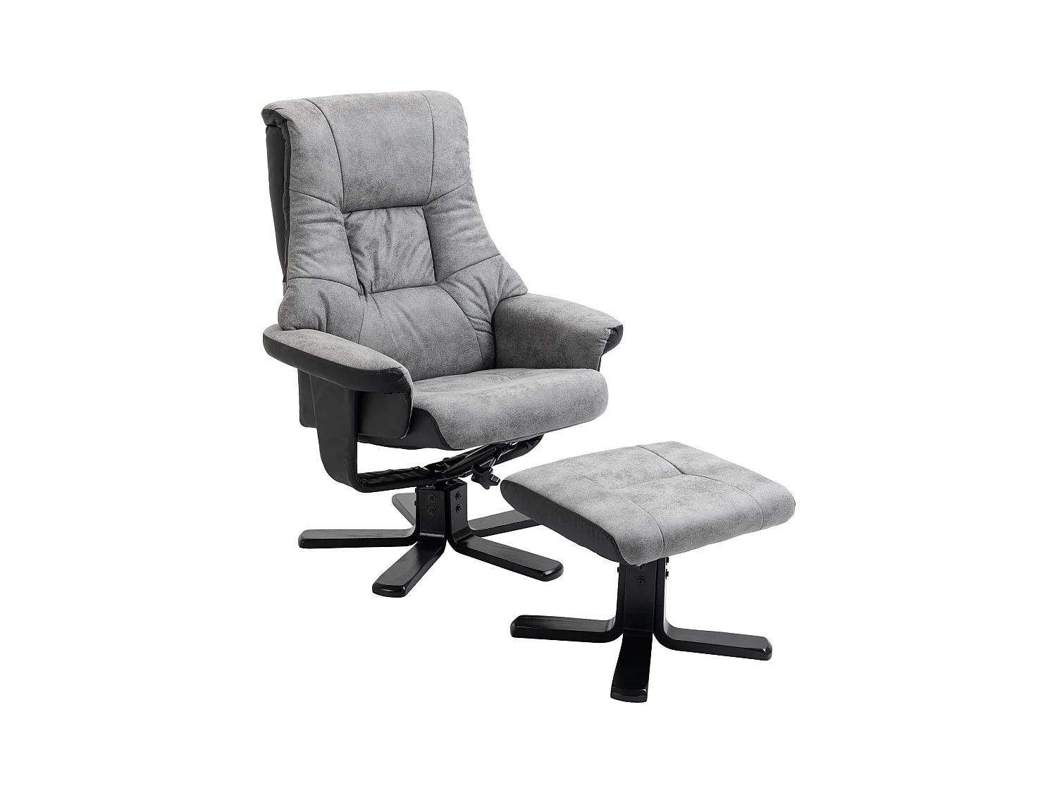Draaifauteuil met voetenbankje, relaxfunctie, grijze microvezel (78x82,5x109 cm)