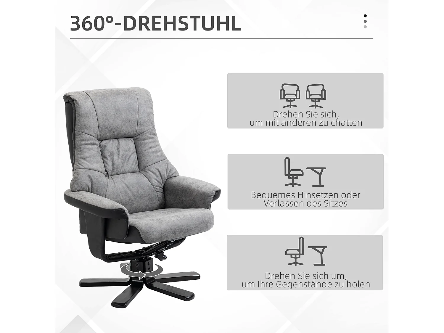 Fauteuil pivotant avec repose-pieds, fonction inclinable, microfibre grise (78x82.5x109 cm)