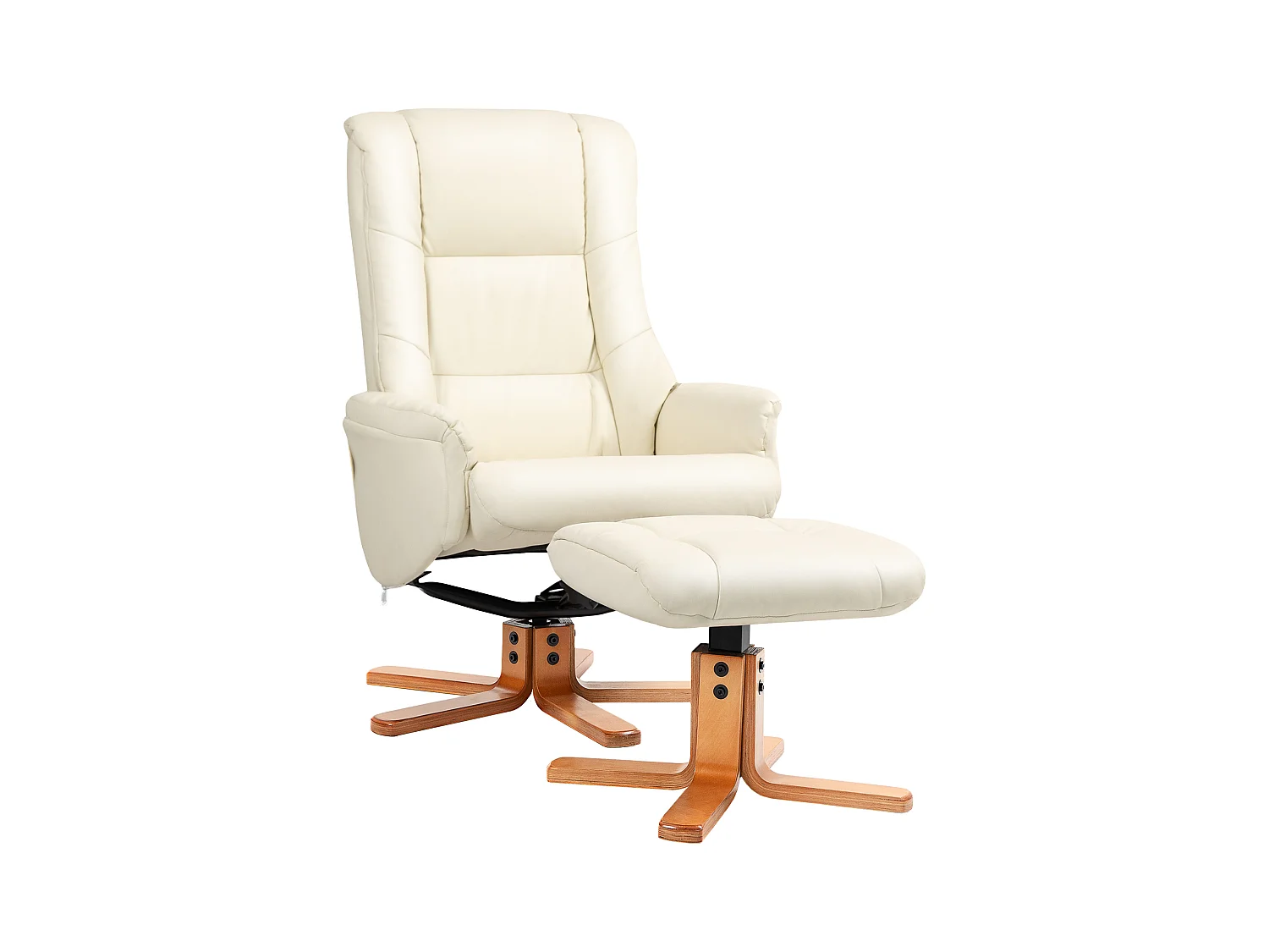 Fauteuil relax avec ottoman, fonction inclinable et bascule, en bois, blanc crème (71x84x102 cm)