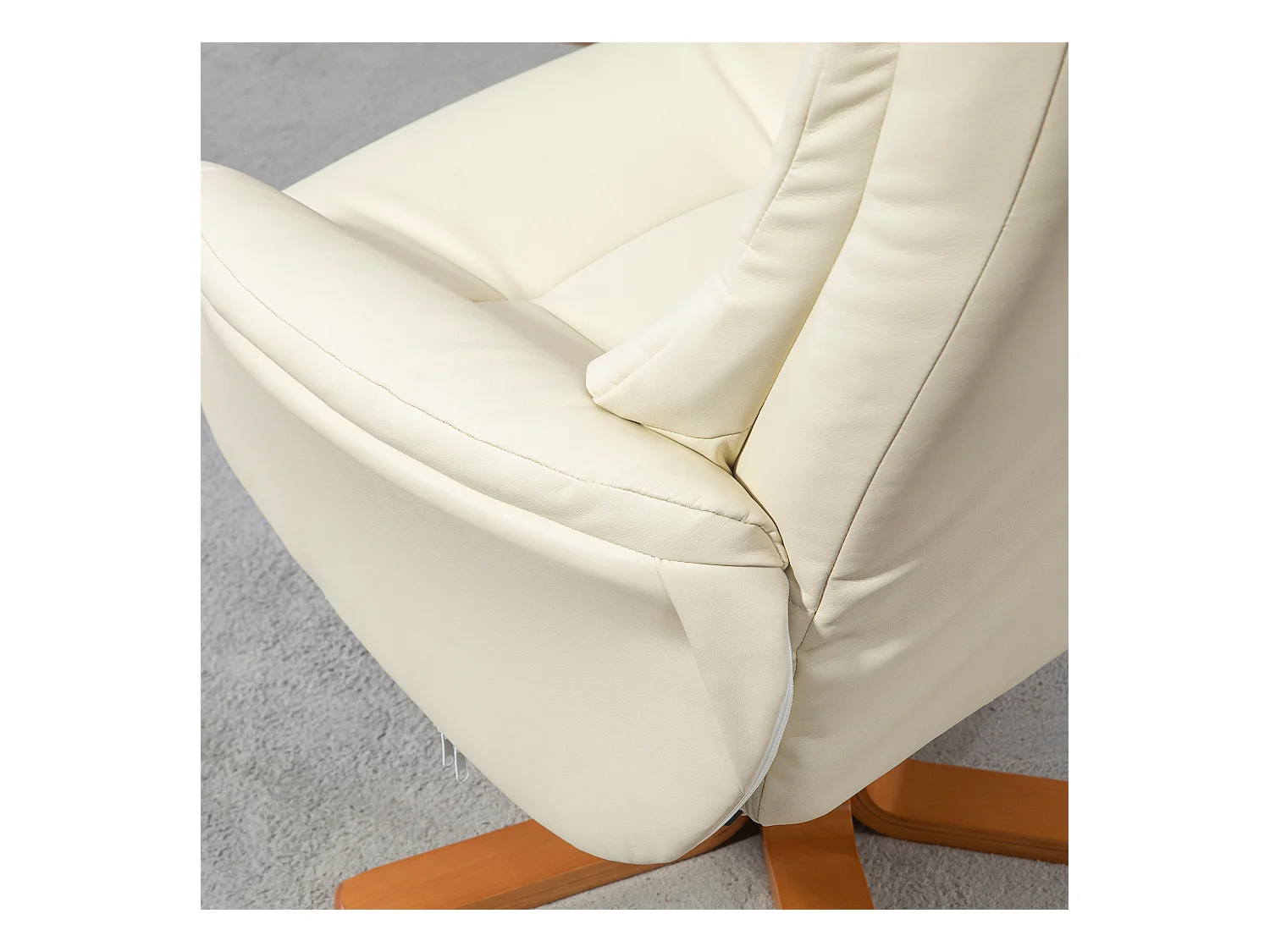 Fauteuil relax avec ottoman, fonction inclinable et bascule, en bois, blanc crème (71x84x102 cm)