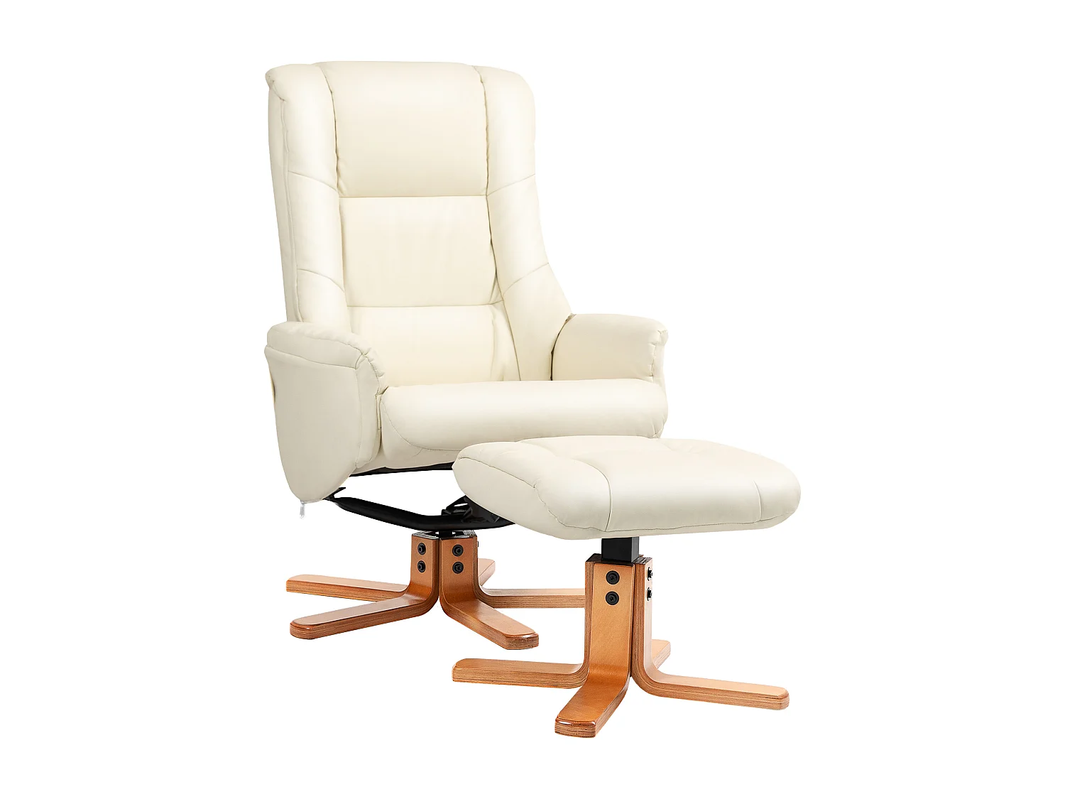 Fauteuil relax avec ottoman, fonction inclinable et bascule, en bois, blanc crème (71x84x102 cm)