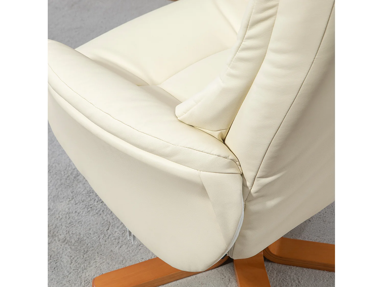 Fauteuil relax avec ottoman, fonction inclinable et bascule, en bois, blanc crème (71x84x102 cm)