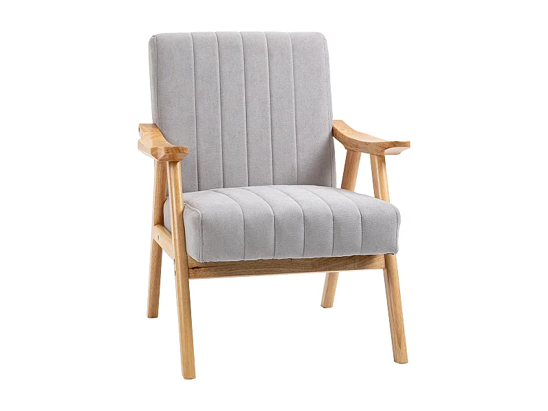 Poltrona relax con braccioli, design scandinavo, legno di caucciù, microfibra, grigio chiaro (68x74x82 cm)