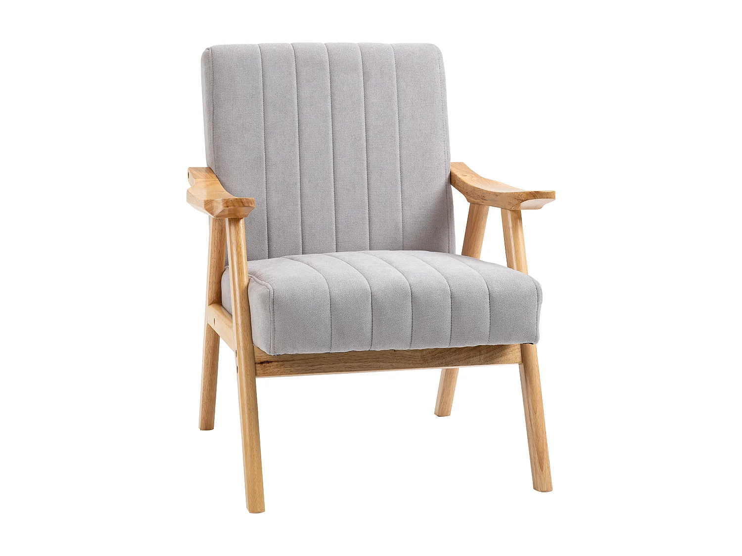Relaxfauteuil met armleuningen, Scandinavisch design, rubberhout, microvezel, lichtgrijs (68x74x82 cm)