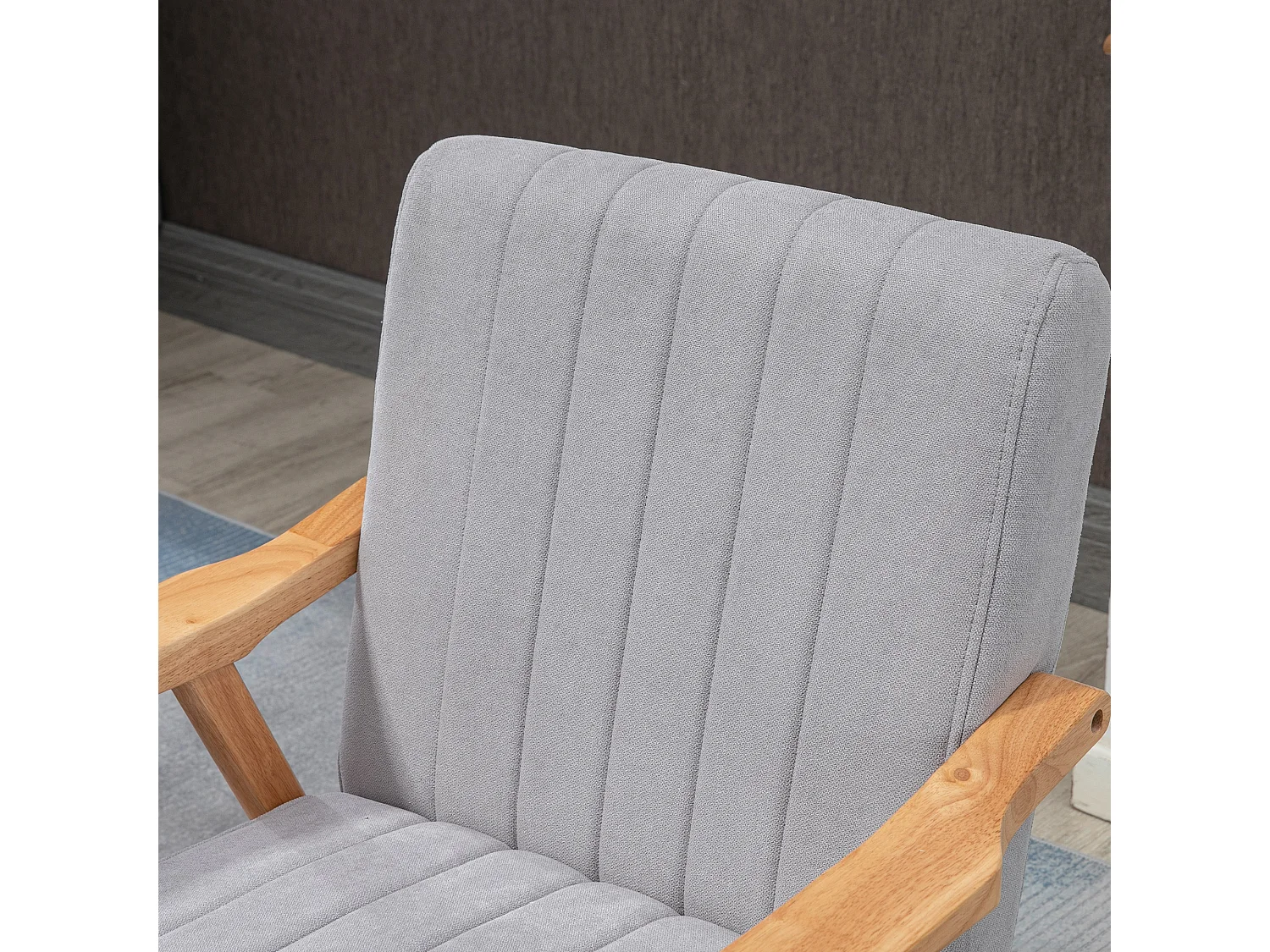 Relaxfauteuil met armleuningen, Scandinavisch design, rubberhout, microvezel, lichtgrijs (68x74x82 cm)