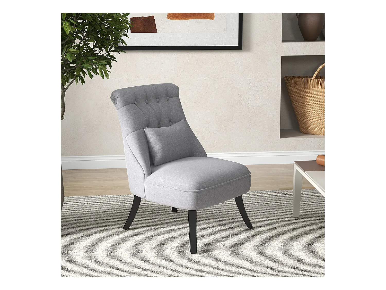 Fauteuil relax avec coussin lombaire, pieds surélevés, lin, gris (52.5x69x77 cm)