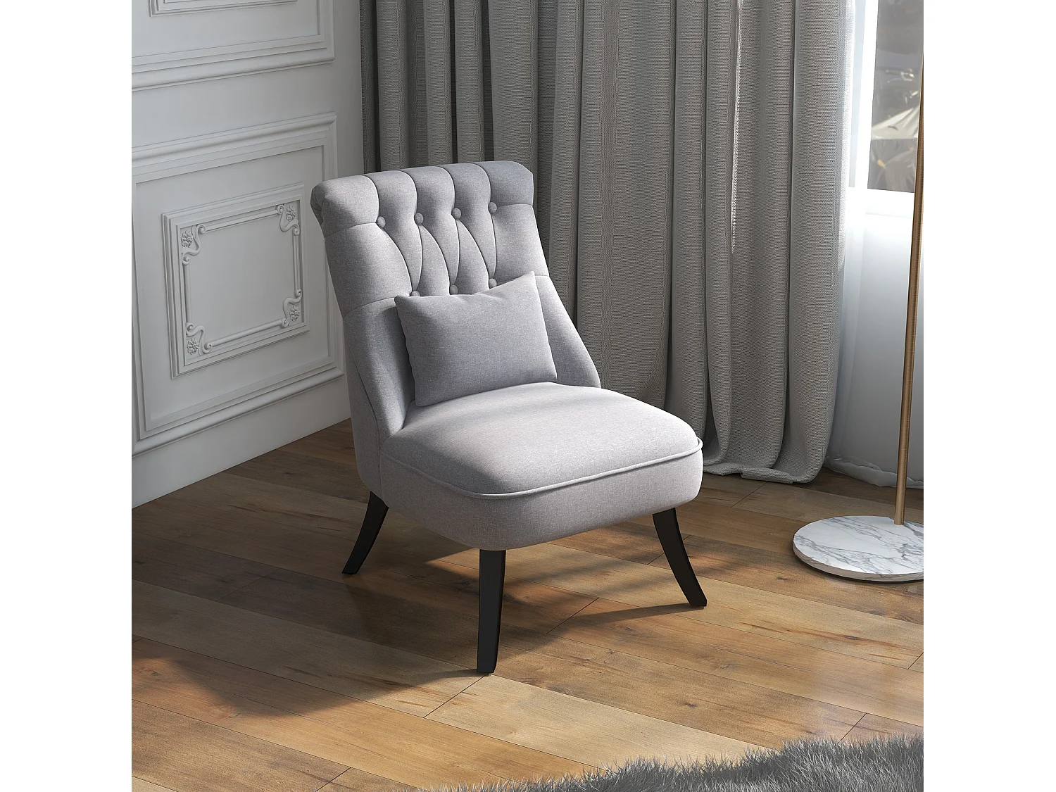 Fauteuil relax avec coussin lombaire, pieds surélevés, lin, gris (52.5x69x77 cm)