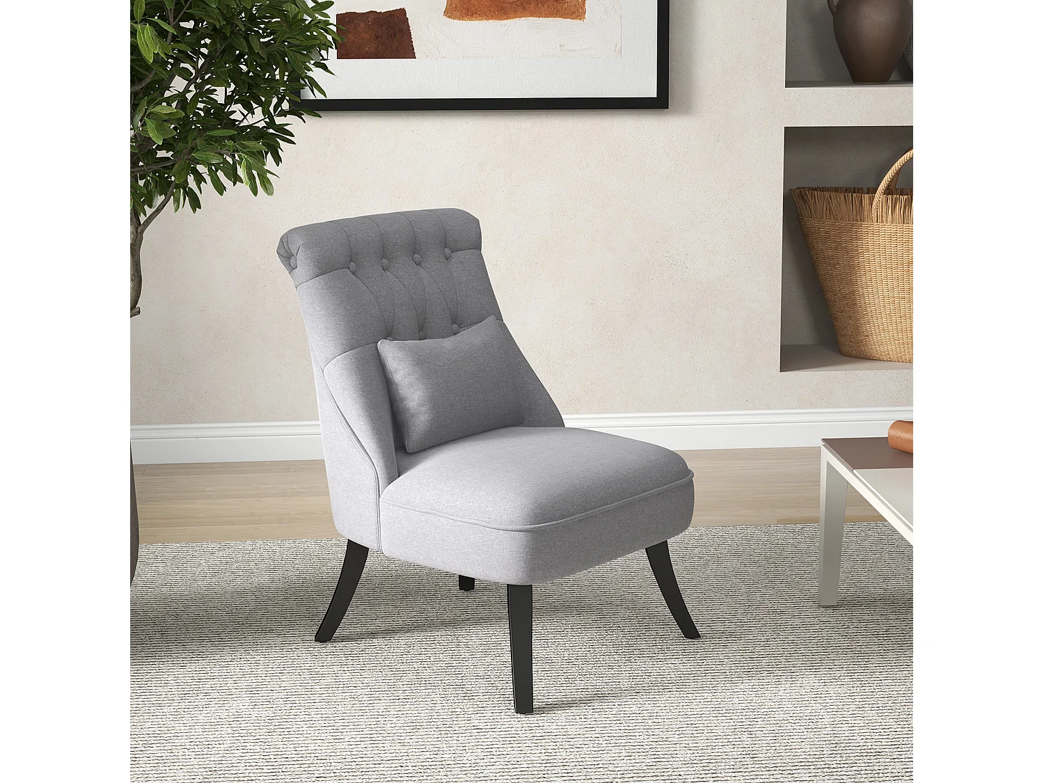 Fauteuil relax avec coussin lombaire, pieds surélevés, lin, gris (52.5x69x77 cm)