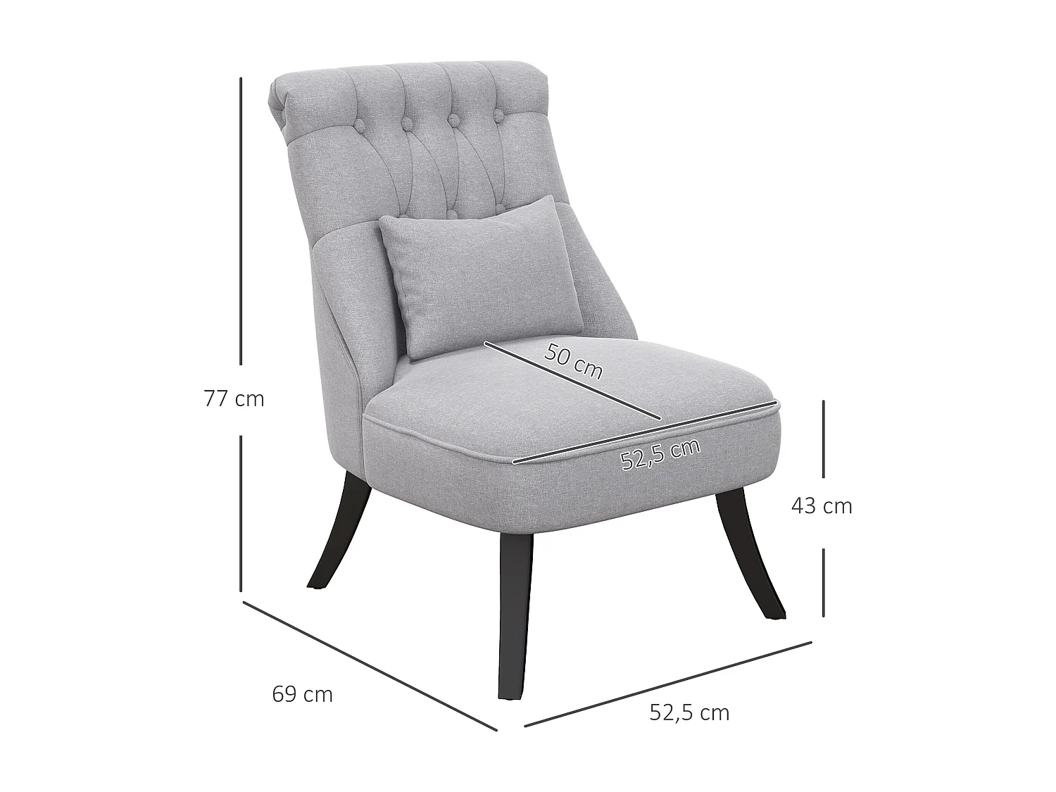 Fauteuil relax avec coussin lombaire, pieds surélevés, lin, gris (52.5x69x77 cm)