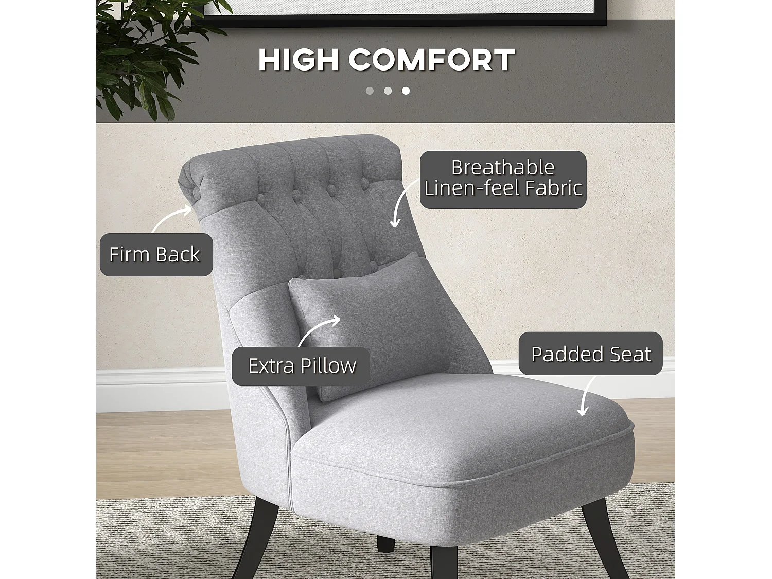 Fauteuil relax avec coussin lombaire, pieds surélevés, lin, gris (52.5x69x77 cm)