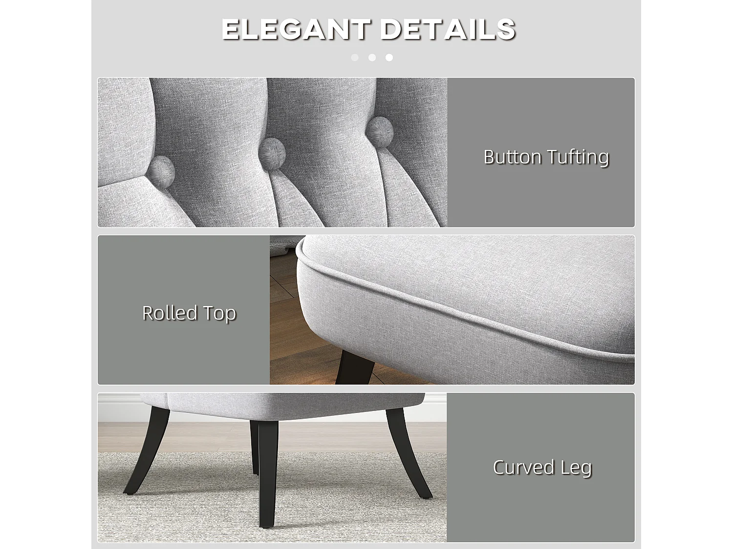 Fauteuil relax avec coussin lombaire, pieds surélevés, lin, gris (52.5x69x77 cm)