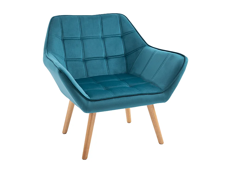 Relaxfauteuil met Scandinavisch design, in fluweel, houten poten, lichtblauw (64x62x72,5 cm)