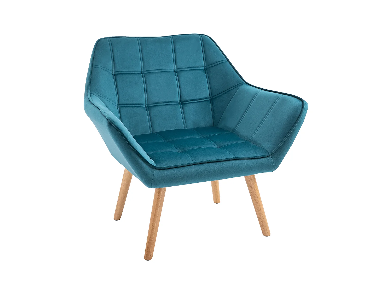 Fauteuil relax avec design scandinave, en velours, pieds en bois, bleu clair (64x62x72.5 cm)
