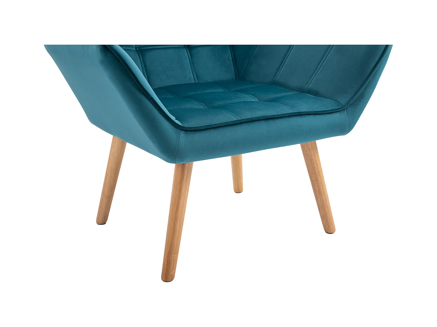 Fauteuil relax avec design scandinave, en velours, pieds en bois, bleu clair (64x62x72.5 cm)
