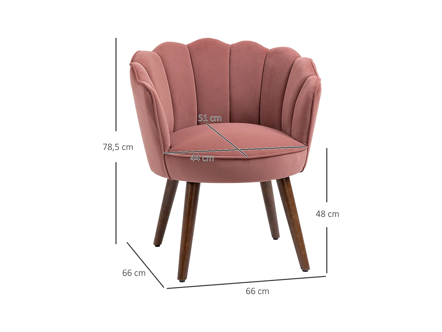 Chaise de salle à manger, dossier haut, polyester, bois de caoutchouc, rose (66x72x79 cm)