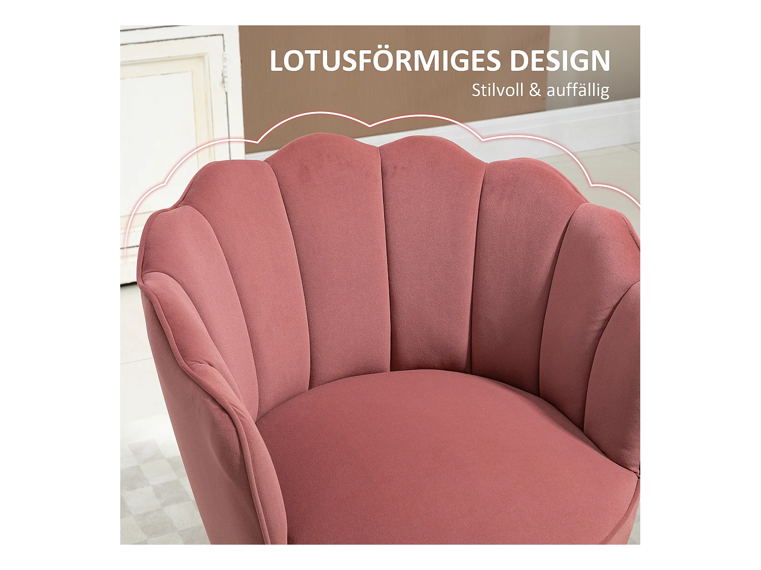 Chaise de salle à manger, dossier haut, polyester, bois de caoutchouc, rose (66x72x79 cm)