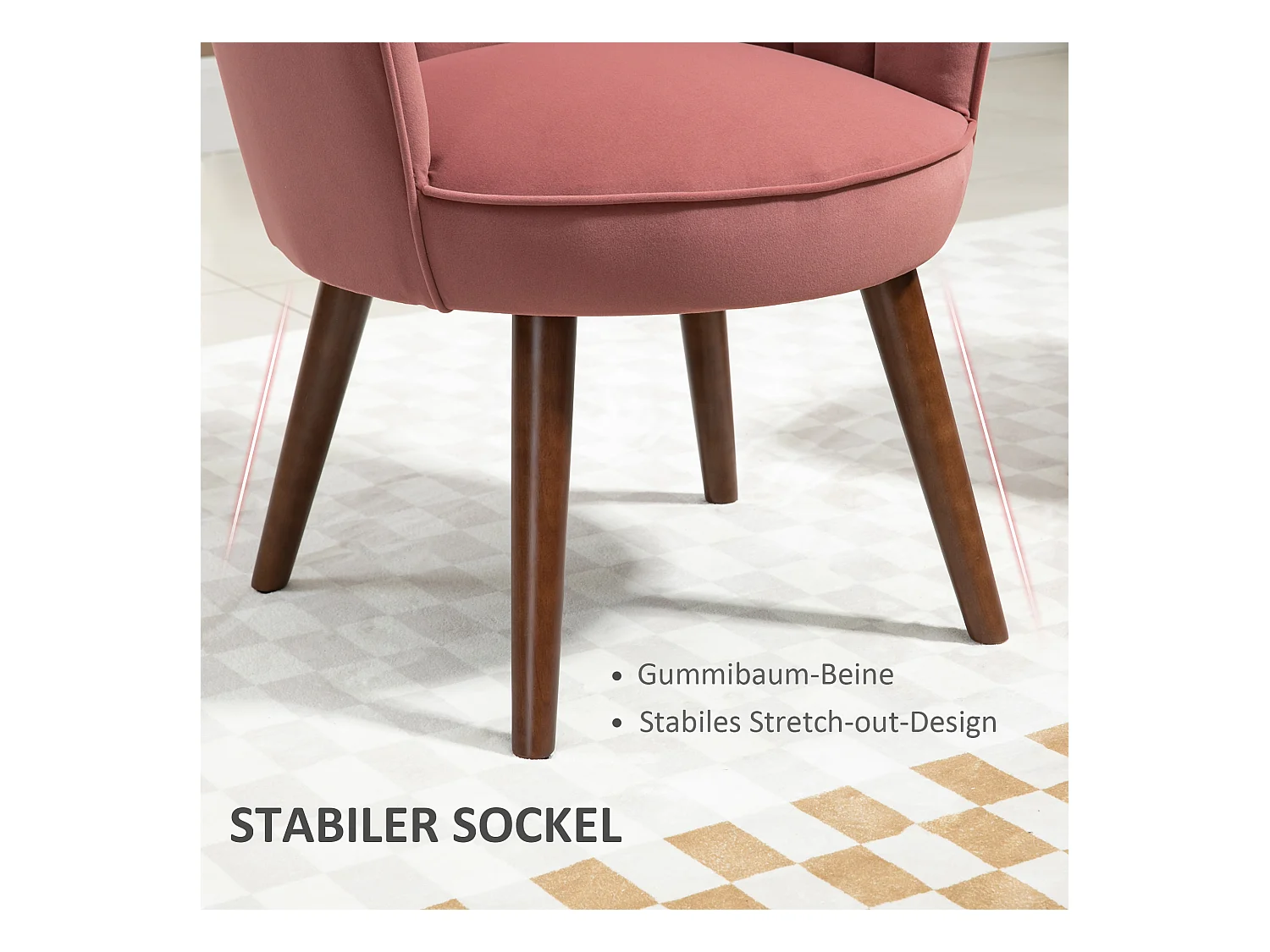 Chaise de salle à manger, dossier haut, polyester, bois de caoutchouc, rose (66x72x79 cm)