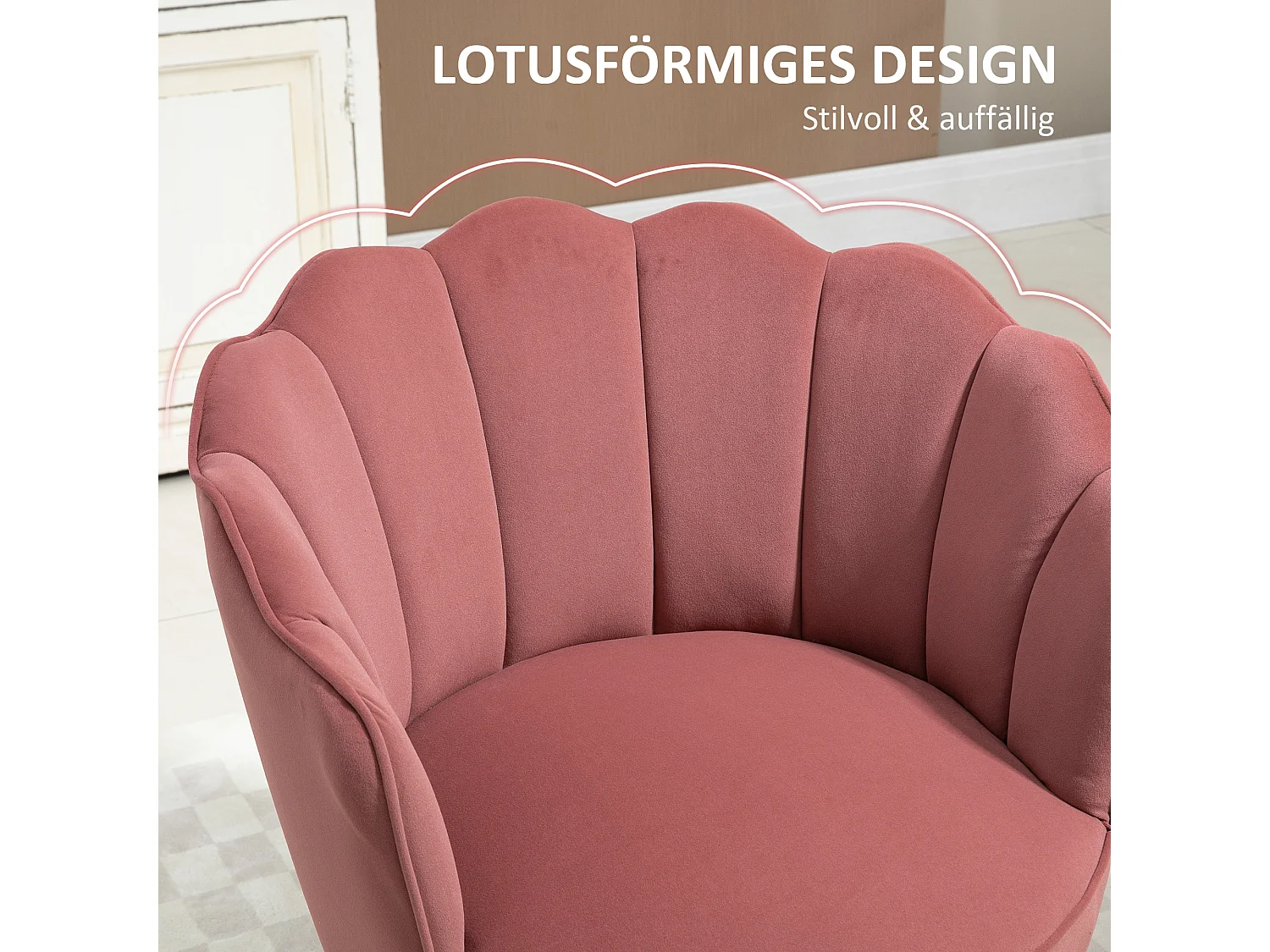 Sedia da pranzo, schienale alto, poliestere, legno di caucciù, rosa (66x72x79 cm)