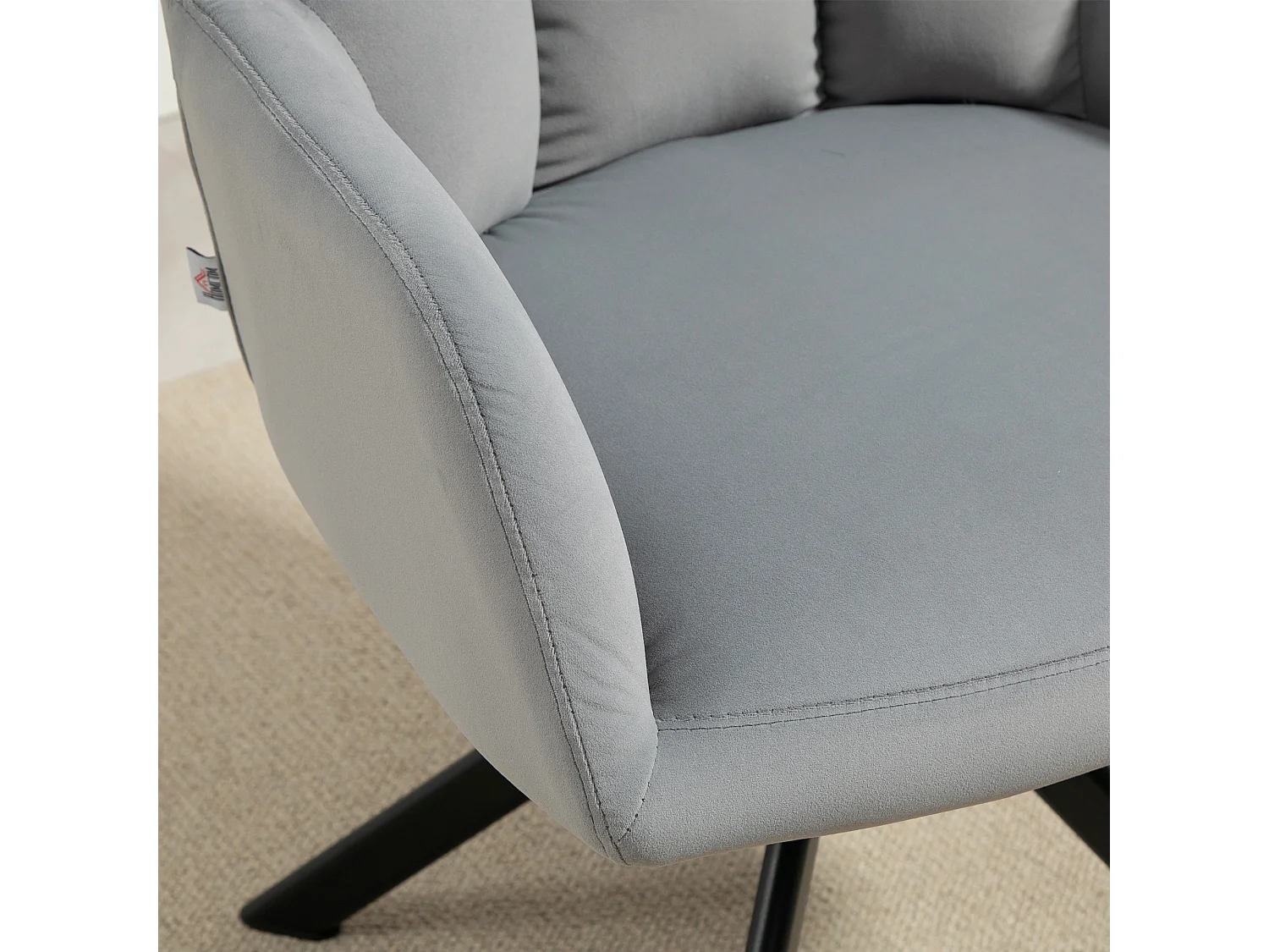 Moderne draaifauteuil van fluweel met armleuningen, metalen poten, grijs (58,5x59x78,5 cm)