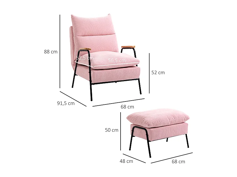 Relaxfauteuil met voetenbankje, relaxfunctie, zachte stof, roze (68x91,5x88 cm)