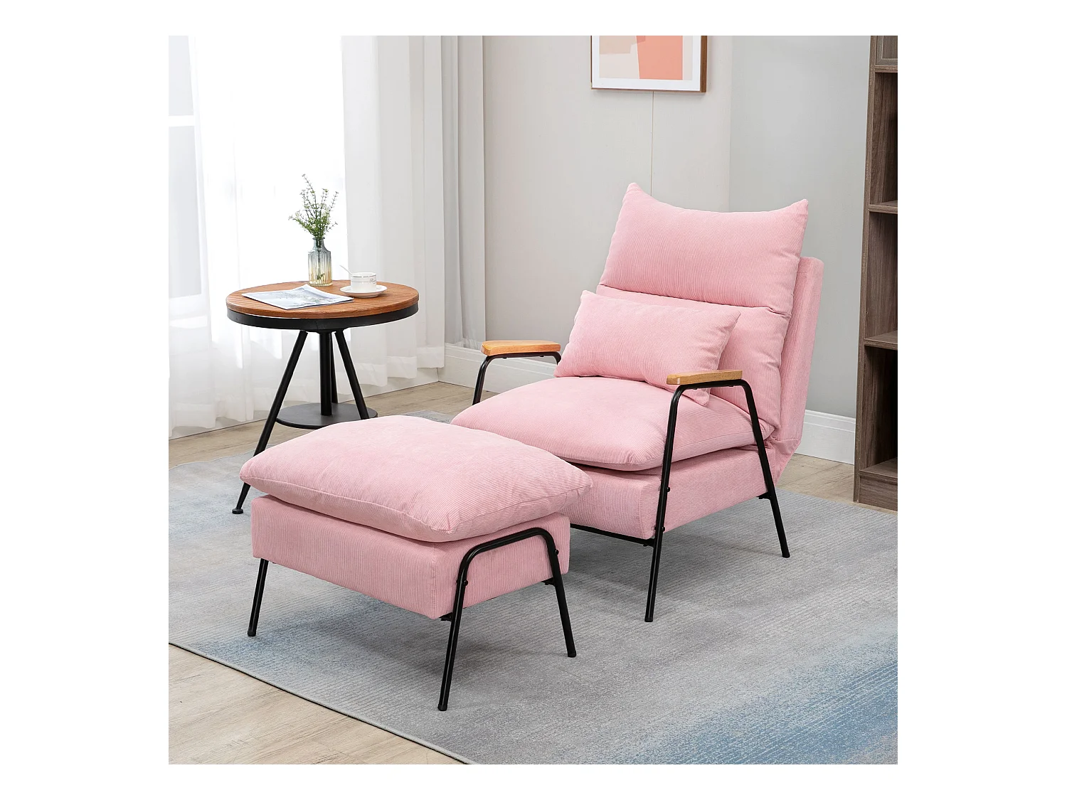 Fauteuil Relax avec Repose-Pieds, Fonction Inclinable, Tissu Doux, Rose (68x91.5x88 cm)