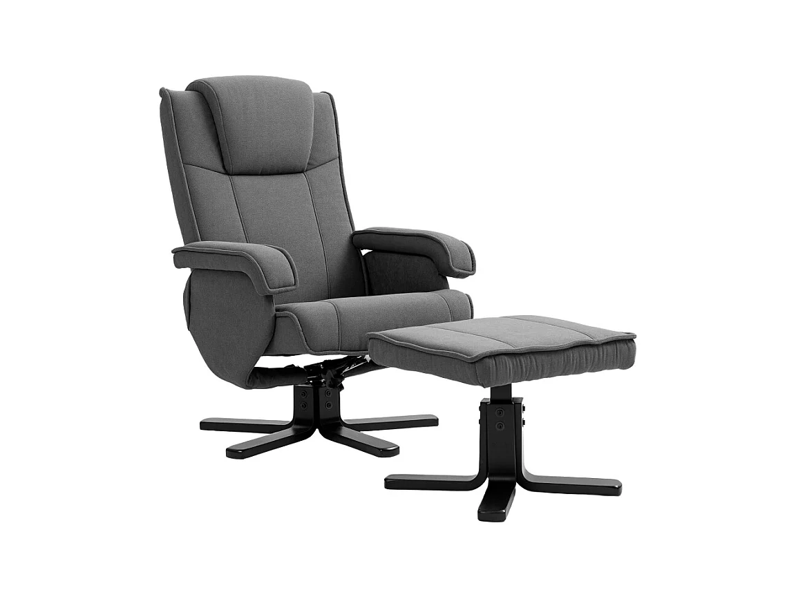 Fauteuil de relaxation avec repose-pieds, 360° pivotant, tissu velours, gris foncé (87x67x96 cm)
