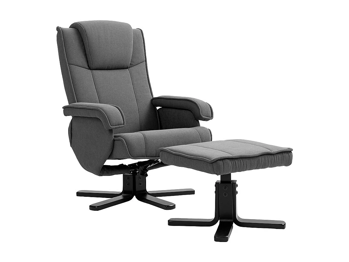 Fauteuil de relaxation avec repose-pieds, 360° pivotant, tissu velours, gris foncé (87x67x96 cm)