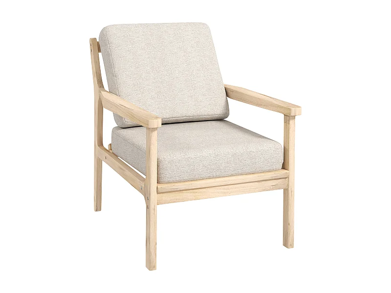 Loungestoel met armleuningen, linnen stof, beige, met afneembare kussens (62x82x82 cm)