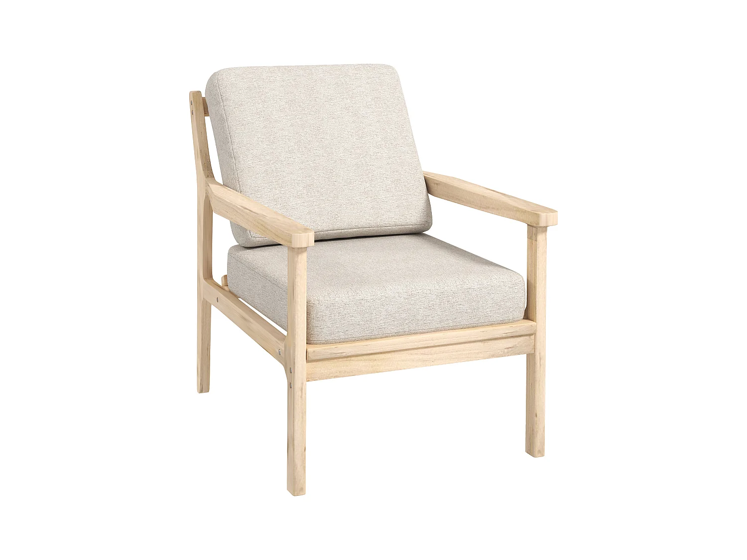 Fauteuil lounge avec accoudoirs, tissu lin, beige, avec coussins amovibles (62x82x82 cm)