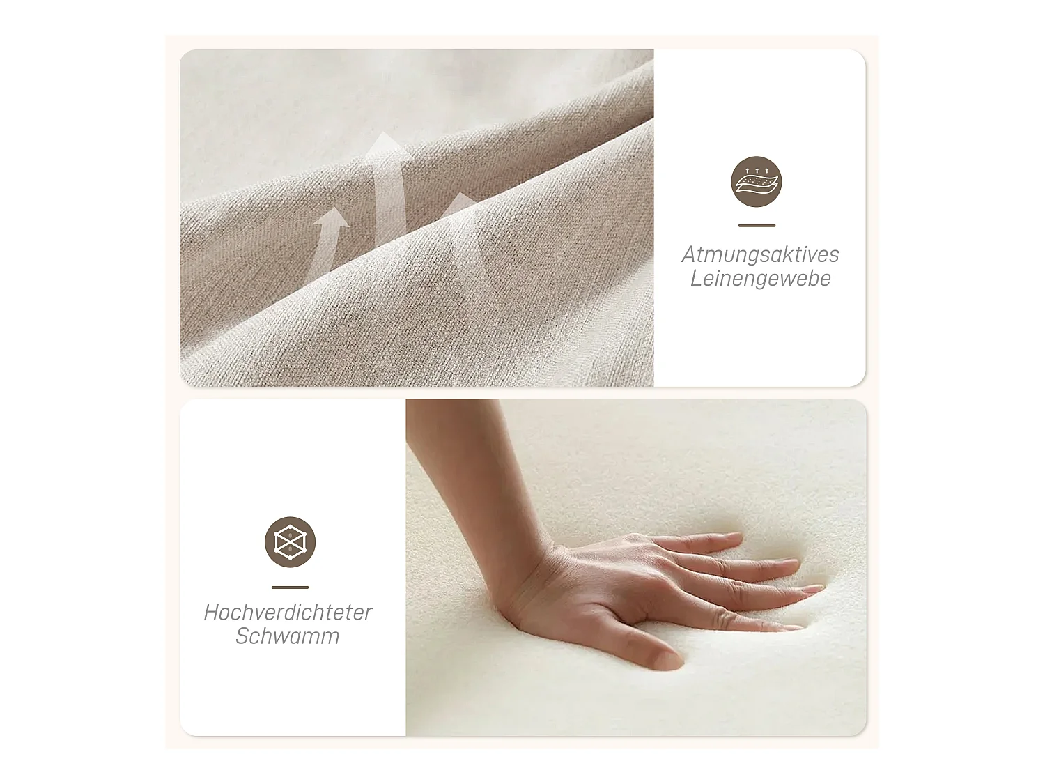 Fauteuil lounge avec accoudoirs, tissu lin, beige, avec coussins amovibles (62x82x82 cm)